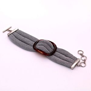 A&M Silver Mesh Bracelet with Brown Buckle